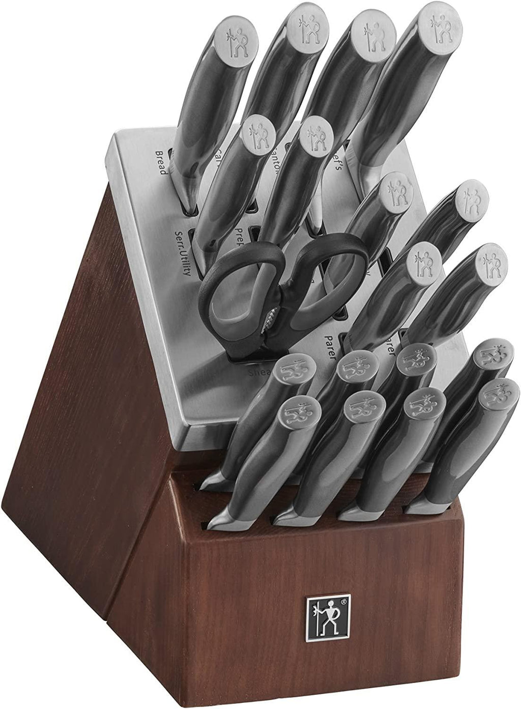 HENCKELS Graphite 20-pc Self-Sharpening Knife Set with Block, Chef Knife, Paring Knife, Utility Knife, Bread Knife, Steak Knife, Brown, Stainless Steel
