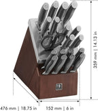HENCKELS Graphite 20-pc Self-Sharpening Knife Set with Block, Chef Knife, Paring Knife, Utility Knife, Bread Knife, Steak Knife, Brown, Stainless Steel