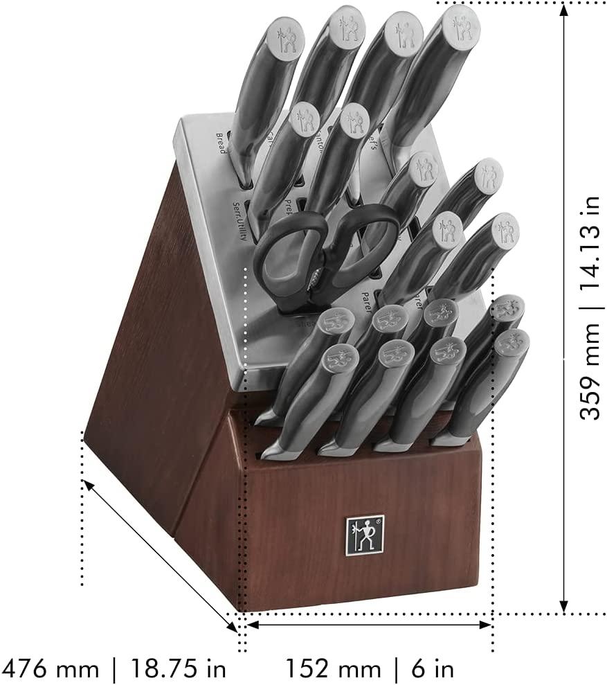HENCKELS Graphite 20-pc Self-Sharpening Knife Set with Block, Chef Knife, Paring Knife, Utility Knife, Bread Knife, Steak Knife, Brown, Stainless Steel