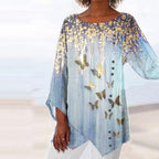 Casual round neck long sleeve fashion butterfly print top