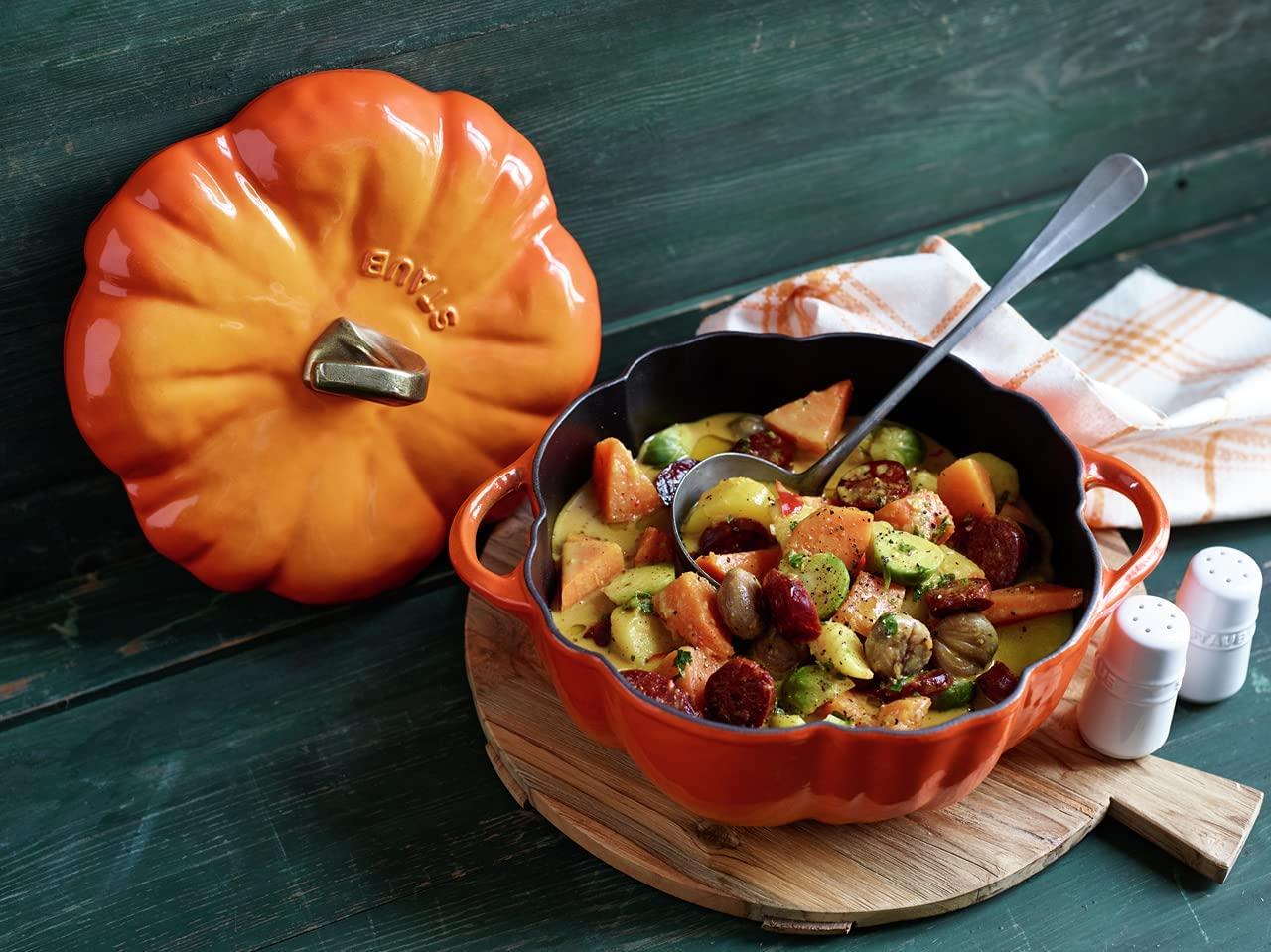 STAUB Cast Iron 3.5 Qt Pumpkin Dutch Oven, Cocotte, Burnt Orange, Made in France