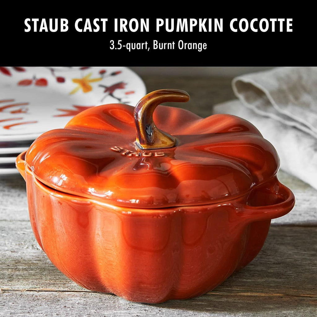 STAUB Cast Iron 3.5 Qt Pumpkin Dutch Oven, Cocotte, Burnt Orange, Made in France