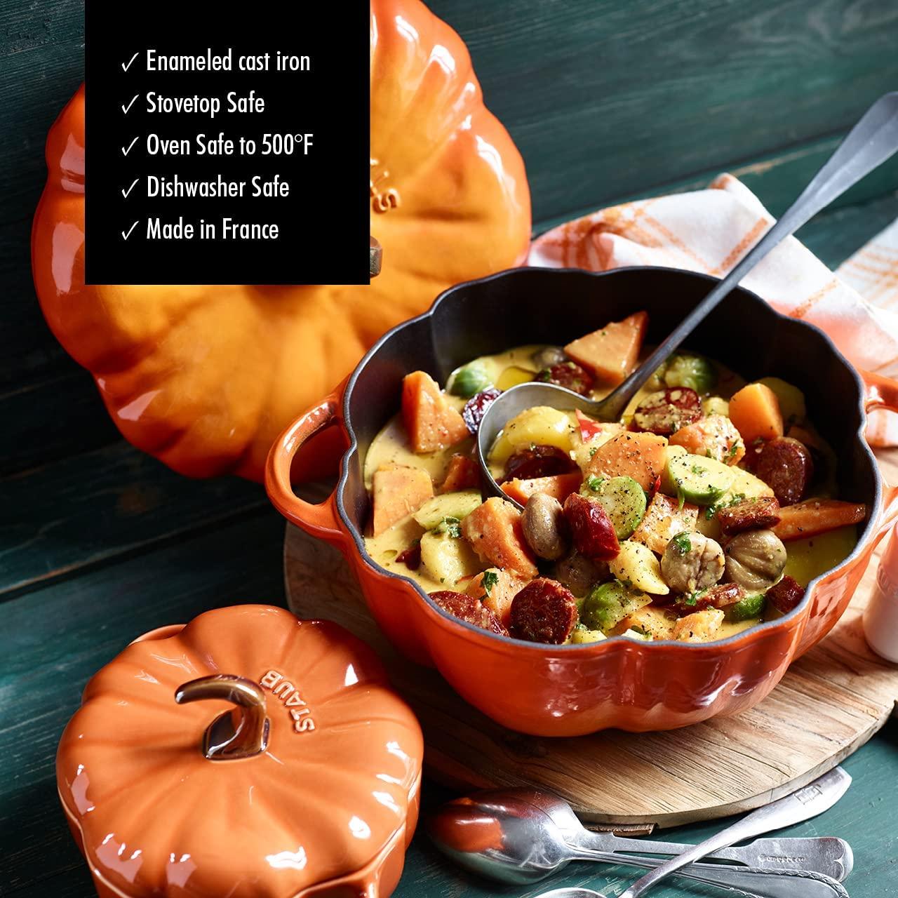 STAUB Cast Iron 3.5 Qt Pumpkin Dutch Oven, Cocotte, Burnt Orange, Made in France