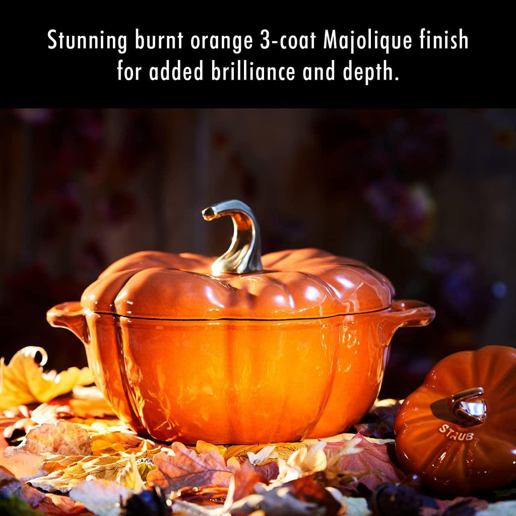 STAUB Cast Iron 3.5 Qt Pumpkin Dutch Oven, Cocotte, Burnt Orange, Made in France