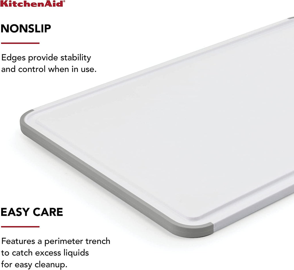 KitchenAid Classic Nonslip Plastic Cutting Board, 12x18-Inch, White