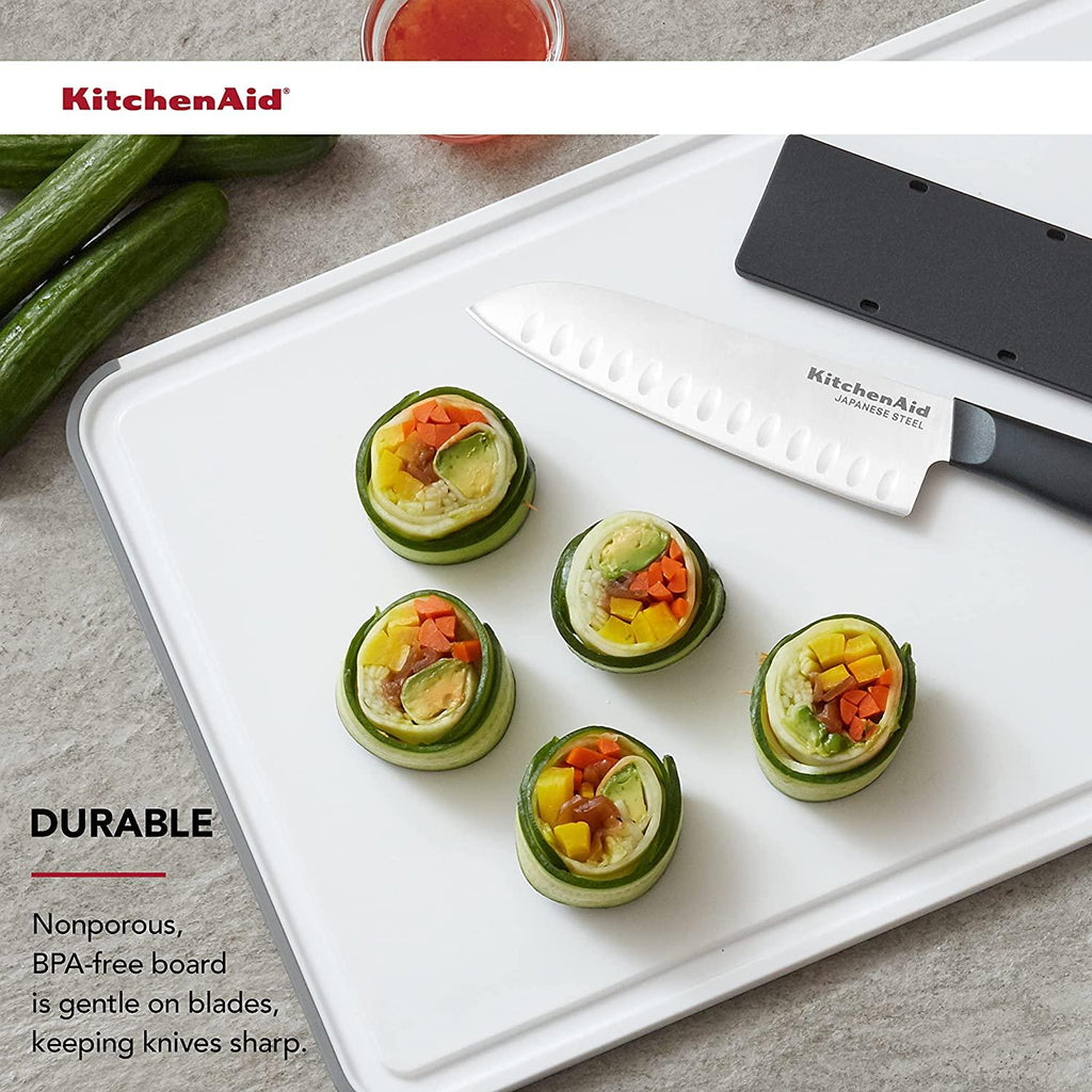 KitchenAid Classic Nonslip Plastic Cutting Board, 12x18-Inch, White