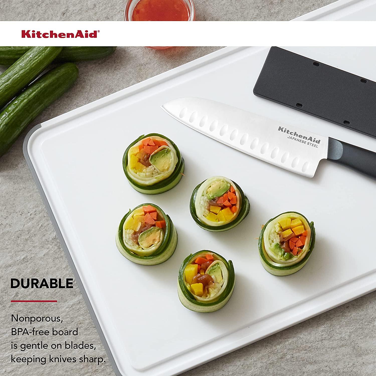 KitchenAid Classic Nonslip Plastic Cutting Board, 12x18-Inch, White