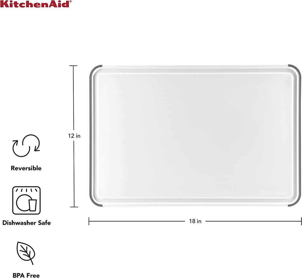 KitchenAid Classic Nonslip Plastic Cutting Board, 12x18-Inch, White