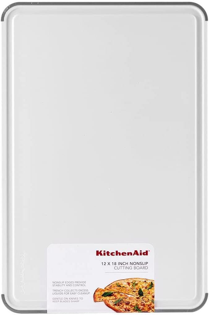 KitchenAid Classic Nonslip Plastic Cutting Board, 12x18-Inch, White