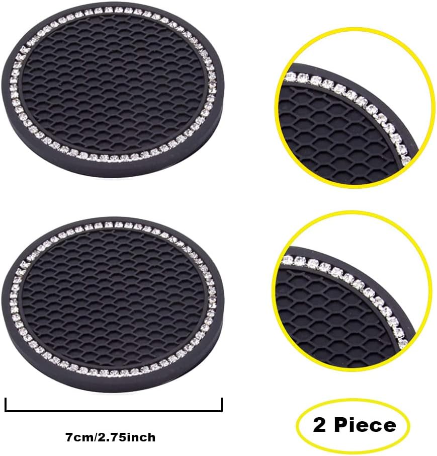 2PCS Car Cup Holders Coasters Hello Kitty,Black Silicone Anti-Slip Car Drink Coasters for Women Girls, Car Cup Pads, 2.75 Inch