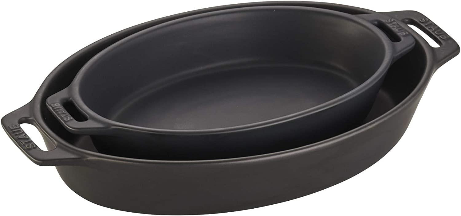 STAUB Ceramics Oval Baking Dish Set, 2-piece, Matte Black