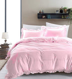 Ultra Soft 1 Piece Frilled Duvet Cover with Beautiful Corner Edge Ruffle Comforter Cover Cotton 800 TC Solid Full/Queen Size, Pink