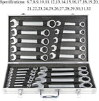 YUQIYU Fixed Double Head Ratchet Wrench 6-32/8-19mm 72 Gear Combination Spanner Set 12/22pcs set Universal Wrench Kit with Aluminum Box (Color : 22PCS)