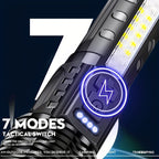 Super Powerful Flashlight Rechargeable Torch Light High Power Strong LED White Flash Light Tactical Lantern with Charging Cable