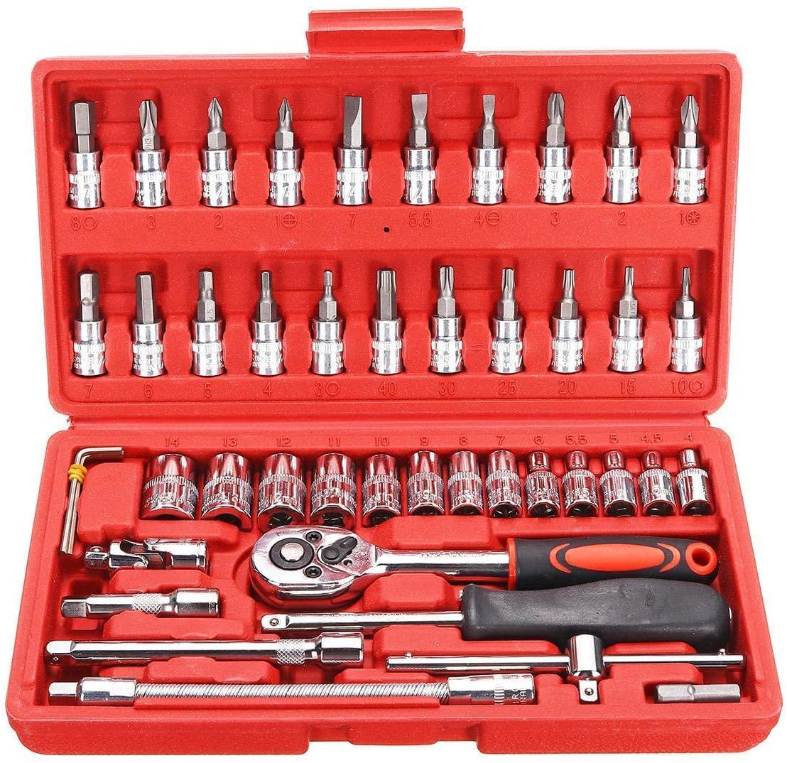 Peixiang Sturdy Wrench 46Pcs 1/4inch Car Repair Socket Tools Set Spanner Ratchet Wrench Kit Hand Tools Repair Tools Safety