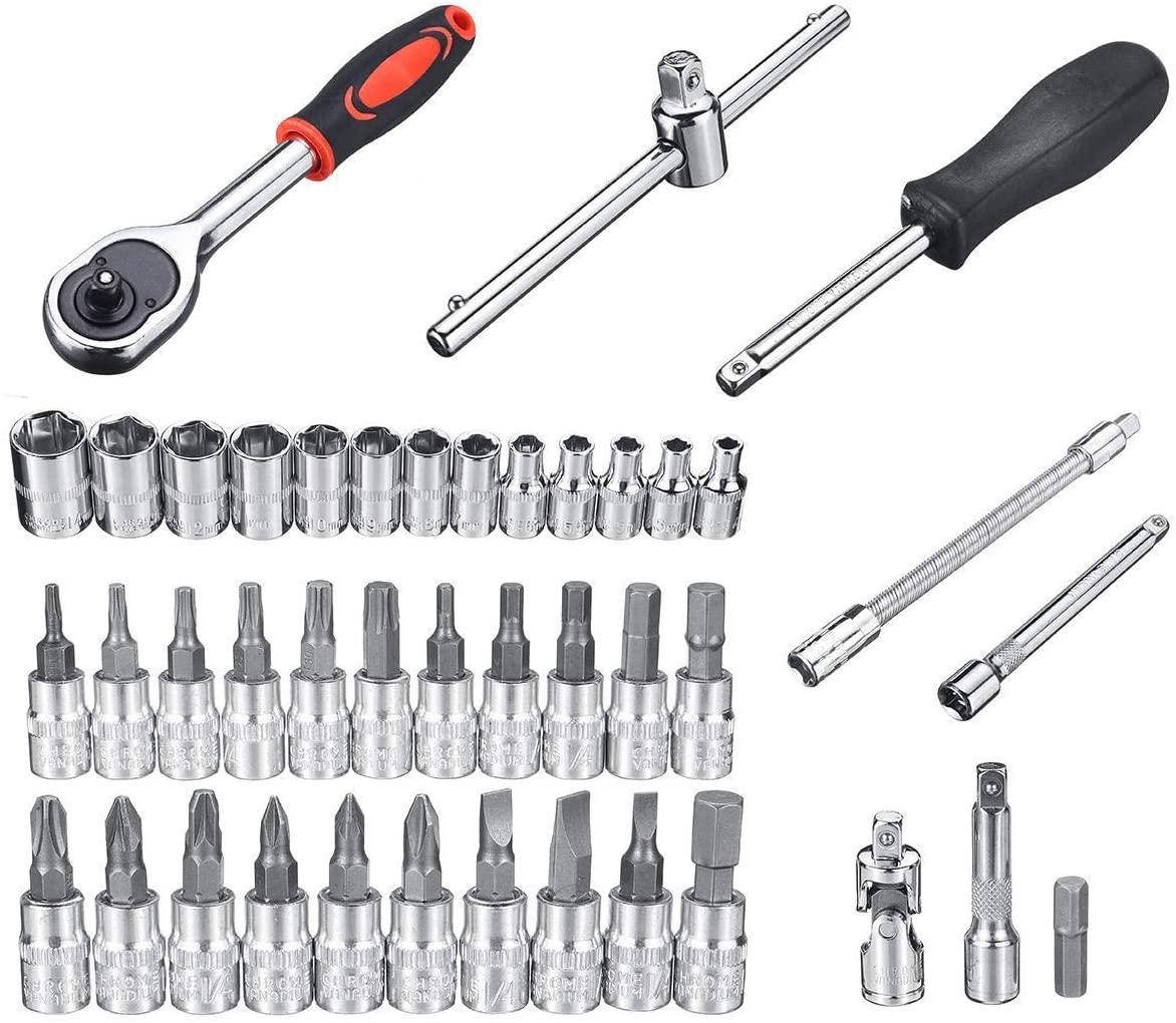 Peixiang Sturdy Repair Wrench 46Pcs 1/4inch Car Repair Socket Tools Set Spanner Ratchet Wrench Kit Hand Tools Safety