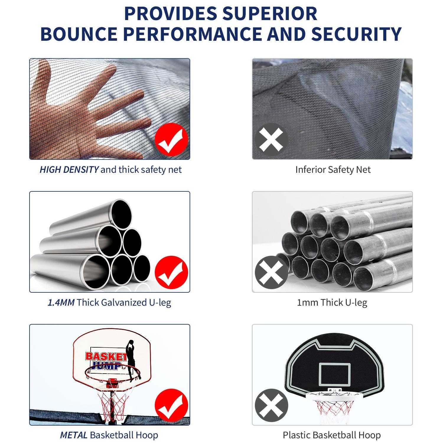 14 FT Trampoline with Basketball Hoop, Safety Enclosure Net, 800LBS Capacity 5-6 Kids, Waterproof Mat and Ladder, Outdoor Backyard Trampolines, Basketball Trampoline for Kids/Adults