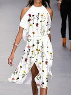 Fashion Floral Print Off Shoulder Midi Dress Women
