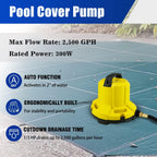 JANZ 2500 GPH Automatic Pool Cover Pump Above Ground,1/3 HP Submersible Pump with 25 FT DrainaHose Kit and Positioning Rope,Water Removal Pump for Pool Cover,Pool and More