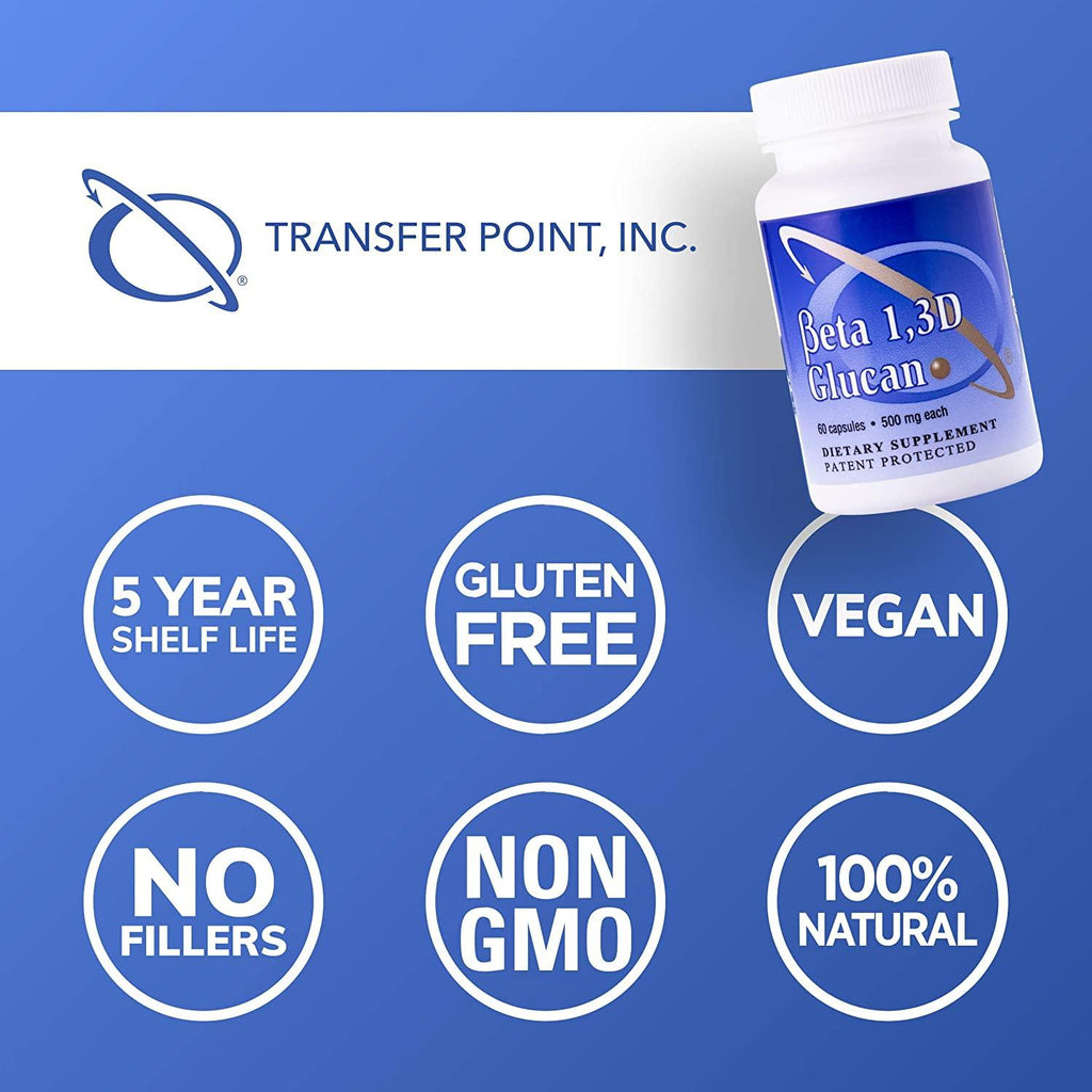 Transfer Point Beta 1,3D Glucan 500mg - 85% Minimum Glucan Content; for Healthy Immune System (60 Caps - 3 Pack)
