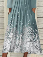 Flower Print V-neck Decorative Button Long-sleeved Maxi Dress