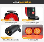 Oyviny Wireless Trailer Lights Kit Magnetic Rechargeable Trailer LED Lights for Utility Trailer, RV, Camper, Boat Trailer, Truck, Turn Signal Tail Light Kit with 7 Way RV Connector