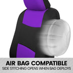 BDK PolyPro Car Seat Covers Full Set in Purple on Black – Front and Rear Split Bench Seat Covers for Cars, Easy to Install Car Seat Cover Set, Car Accessories for Auto Trucks Van SUV