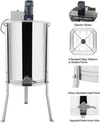 Electric 4 Frame Honey Extractor Separator,Food Grade  Steel Honeycomb Spinner Drum with Adjustable Height Stands,Beekeeping Pro Extraction Apiary CentrifuEquipment