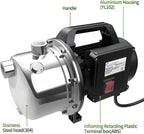 Lanchez 1 HP Shallow Well Pump，Garden Pump, Portable  Steel Water Transfer Draining Irrigation Jet Pump for Water Removal, Lawn Fountain Pump 1294 GPH 147 Feet Height