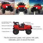 Electric Cars for Kids, 12V 3 Speeds Ride On Car Truck for Child 3-8, LED Lights Power Wheels with Remote Control, Spring Suspension for Christmas Gifts to Ride on Pavement Grass Mud, Red, Q0187