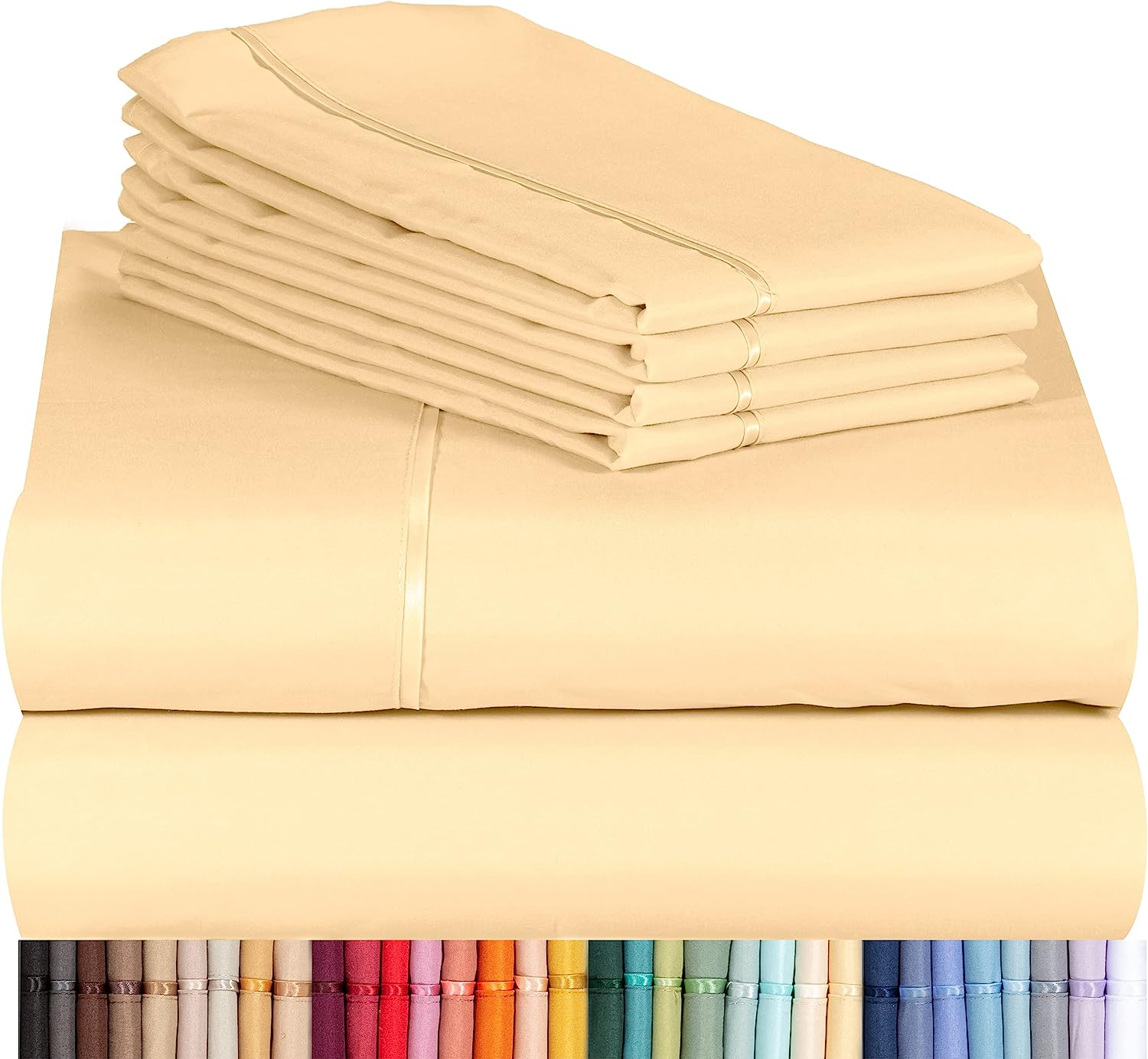 LuxClub 6 PC Queen Sheet Set Bamboo Sheets Deep Pockets 18" Eco Friendly Wrinkle Free Cooling Sheets Machine Washable Hotel Bedding Silky Soft - Yellow Queen