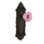 Victorian Plate 2-3/8 in. Backset Oil-Rubbed Bronze Privacy Bed/Bath Crystal Pink Glass Door Knob