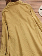 Women's Button Cotton And Linen Pocket Striped Long-sleeved Long Shirt