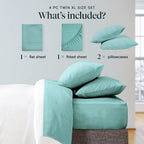 LuxClub Twin XL Sheets Set - Soft Kids Twin Bed Sheets for Boys and Girls, 4 PC Deep Pockets 18" Eco Friendly Wrinkle Free Fitted Sheets Machine Washable Hotel Bedding Silky Soft- Light Teal Twin XL