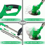 Airbike Brush Cutter Weed Wacker Weed Eater Edger Lawn Tool, Powerful, Lightweight, for Lawn, Yard, Garden, Shrub Trimming and Pruning (Green Tool w/ 1 Batterie)