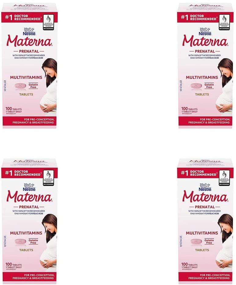 Materna Nestle Prenatal Postpartum Vitamin & Mineral Supplement 100 Tablets (Four Pack)