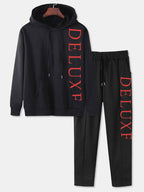 mens letter side print hoodie casual two pieces outfits with seam pants