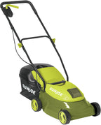 Sun Joe MJ401C 14-Inch 28-Volt Cordless Push Lawn Mower, w/10.6-Gallon Collection Bag, 3-Position Height Adjustment, Safety Key, 14 inches, Green