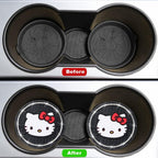 2PCS Car Cup Holders Coasters Hello Kitty,Black Silicone Anti-Slip Car Drink Coasters for Women Girls, Car Cup Pads, 2.75 Inch