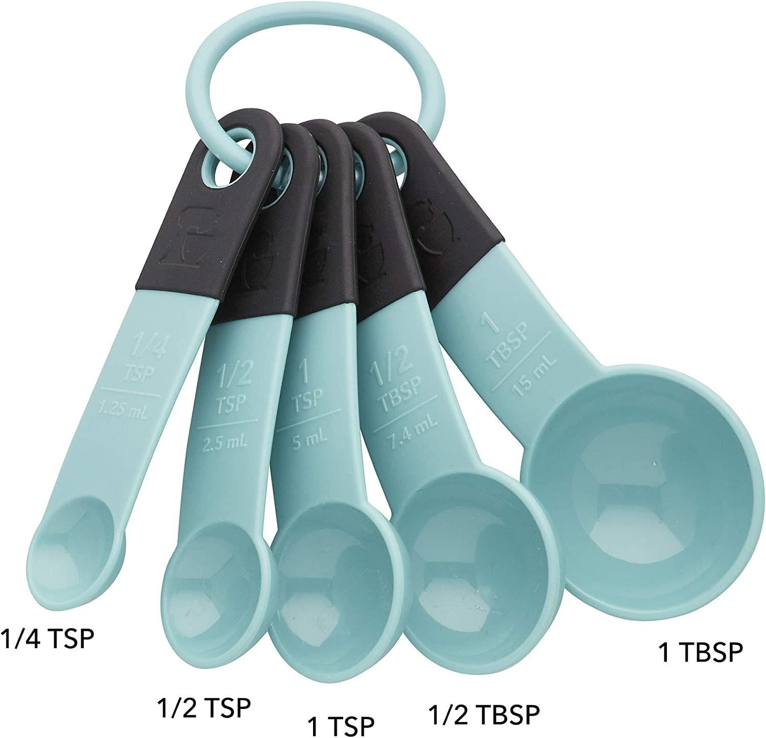 KitchenAid Classic Measuring Spoons, Set of 5, Aqua Sky/Black