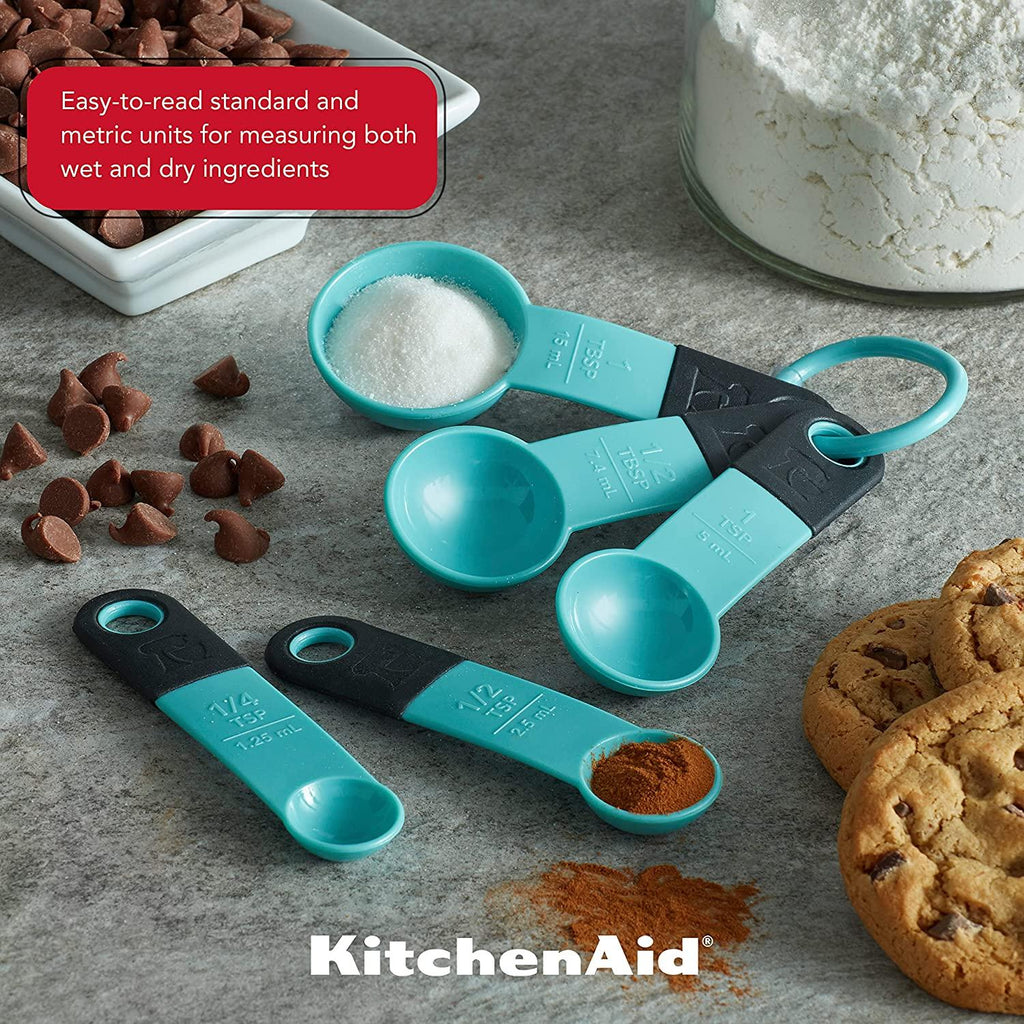KitchenAid Classic Measuring Spoons, Set of 5, Aqua Sky/Black