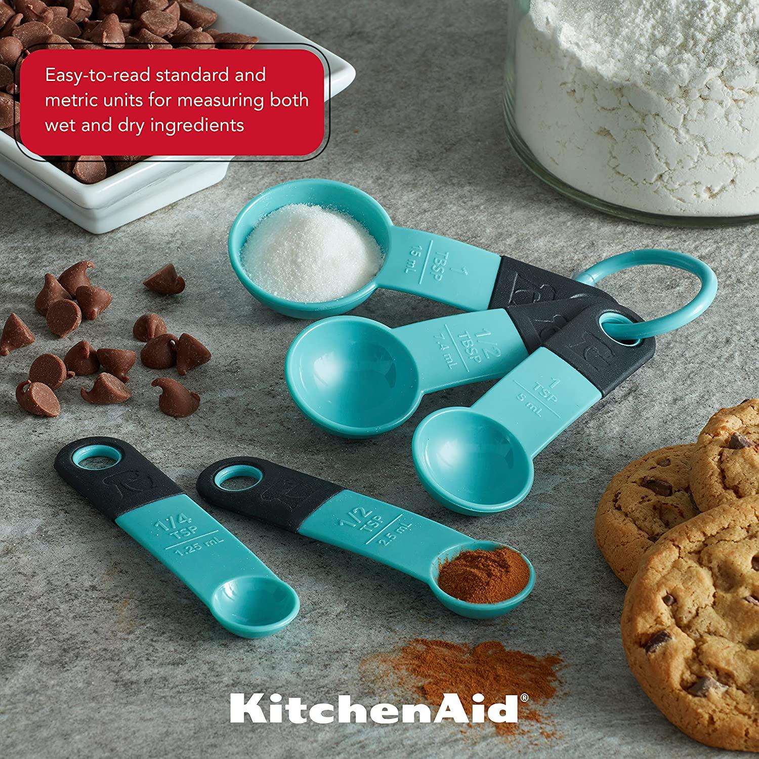 KitchenAid Classic Measuring Spoons, Set of 5, Aqua Sky/Black
