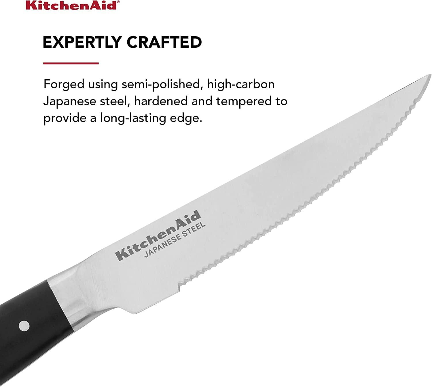 KitchenAid Gourmet 4-Piece Forged Triple Rivet Steak Knife Set, Black