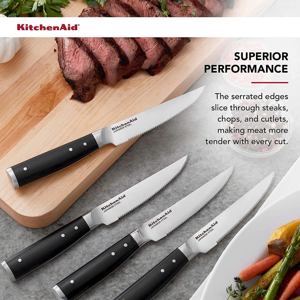 KitchenAid Gourmet 4-Piece Forged Triple Rivet Steak Knife Set, Black