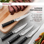 KitchenAid Gourmet 4-Piece Forged Triple Rivet Steak Knife Set, Black