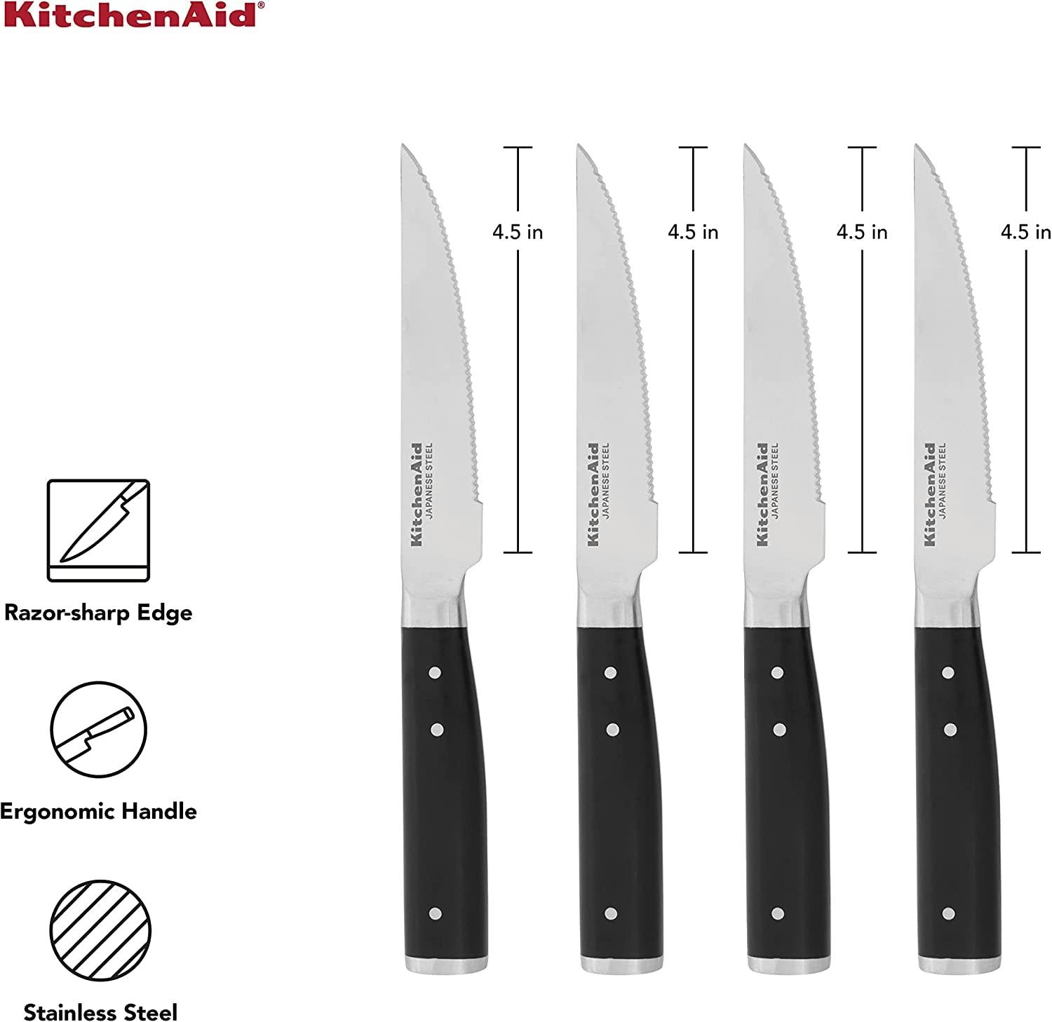 KitchenAid Gourmet 4-Piece Forged Triple Rivet Steak Knife Set, Black
