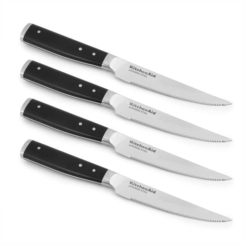 KitchenAid Gourmet 4-Piece Forged Triple Rivet Steak Knife Set, Black