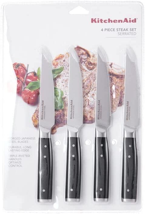 KitchenAid Gourmet 4-Piece Forged Triple Rivet Steak Knife Set, Black