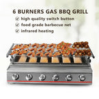 Steel 6 Burners LPG Barbecue BBQ Grill Grill Size 790*250mm Garden