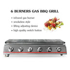 Steel 6 Burners LPG Barbecue BBQ Grill Grill Size 790*250mm Garden
